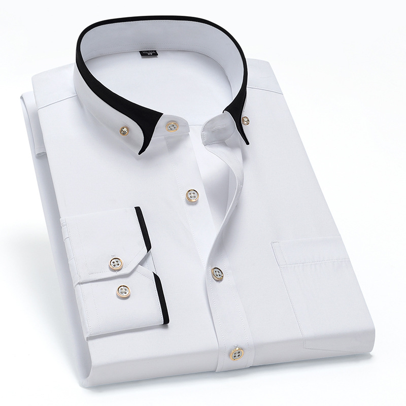Camisa de vestir de manga larga elástica para hombre, informal y cómoda, no necesita planchado