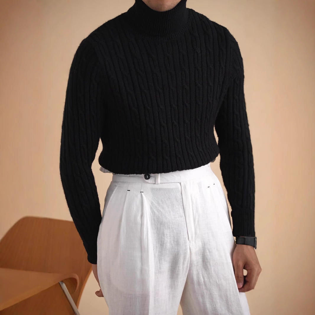 Sweater de gola alta casual de manga longa masculina