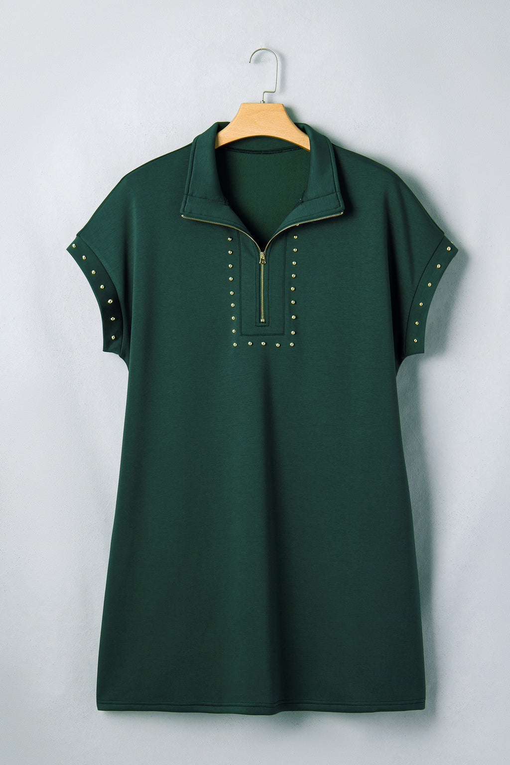 Evergreen Plus Size Glow Studded Zip up T Shirt Dress with Pockets