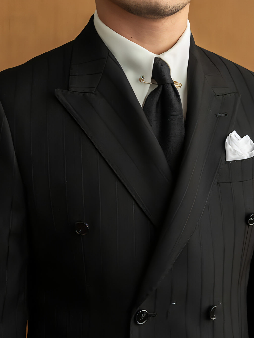 VestraForm™ – Handsome Black Double-Breasted Pinstripe Suit (2 Piece Set)