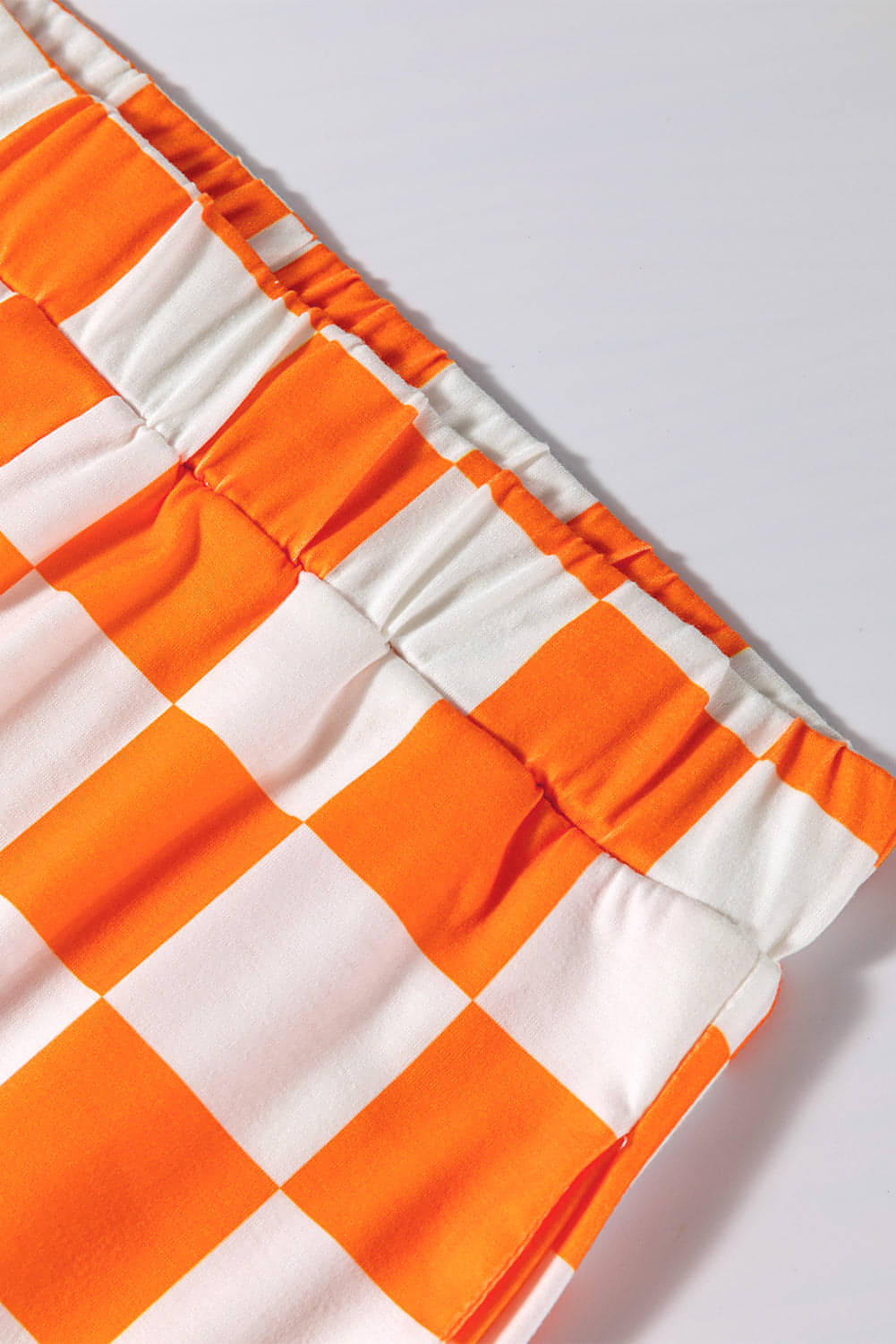 Orange Checkerboard Druck gegen Nacken lose T -Shirts und Shorts Lounge Set