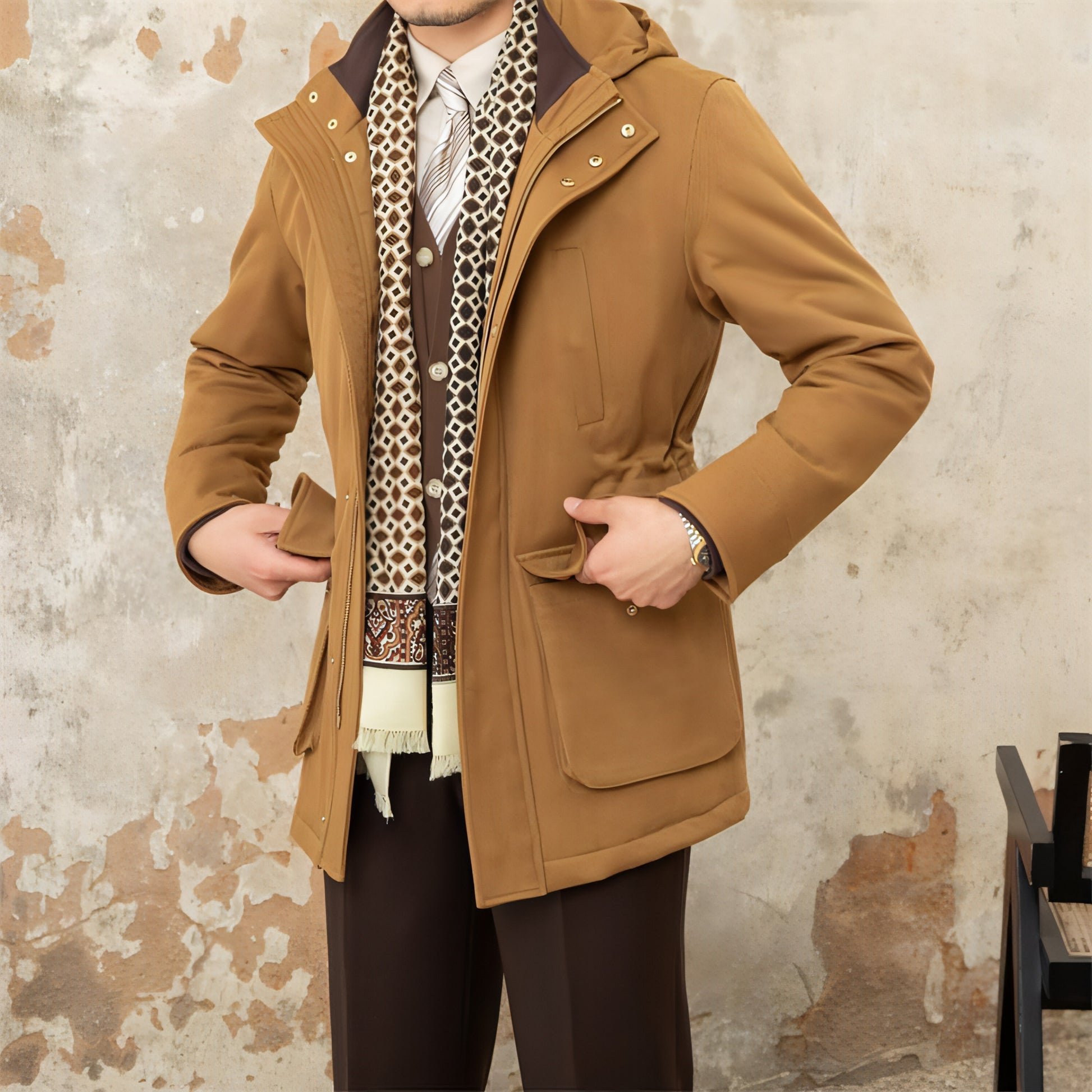 Chaqueta informal ajustada con capucha para hombre