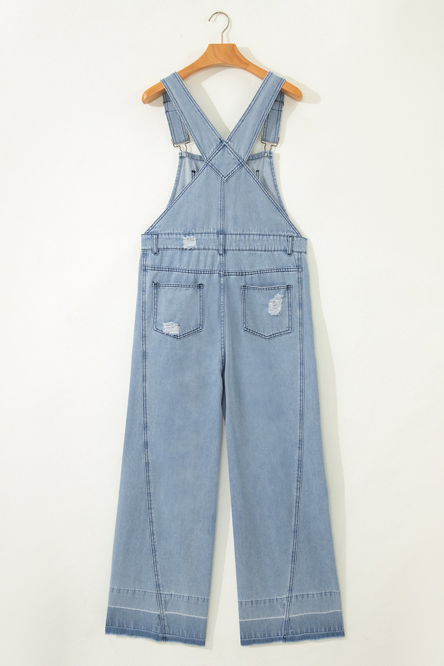 Mist Blue Retro Distressed Button Adjustable Straps Denim Overall Jumpsuit