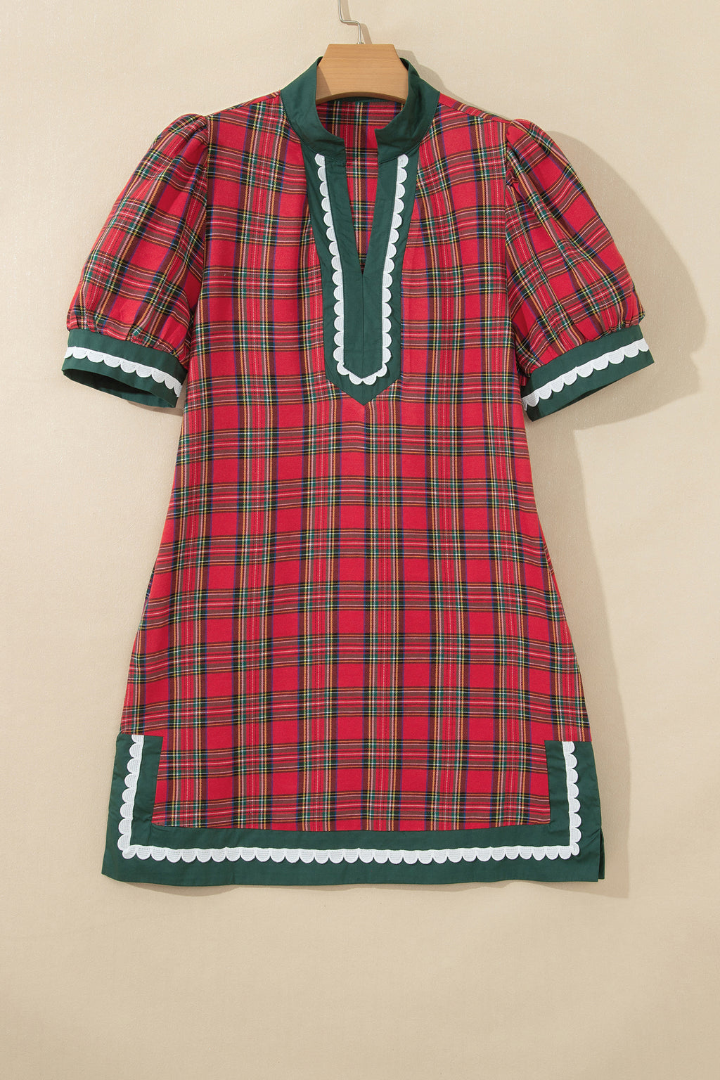Red Plaid Mini Mini Shift Style Short Sleeve Dress