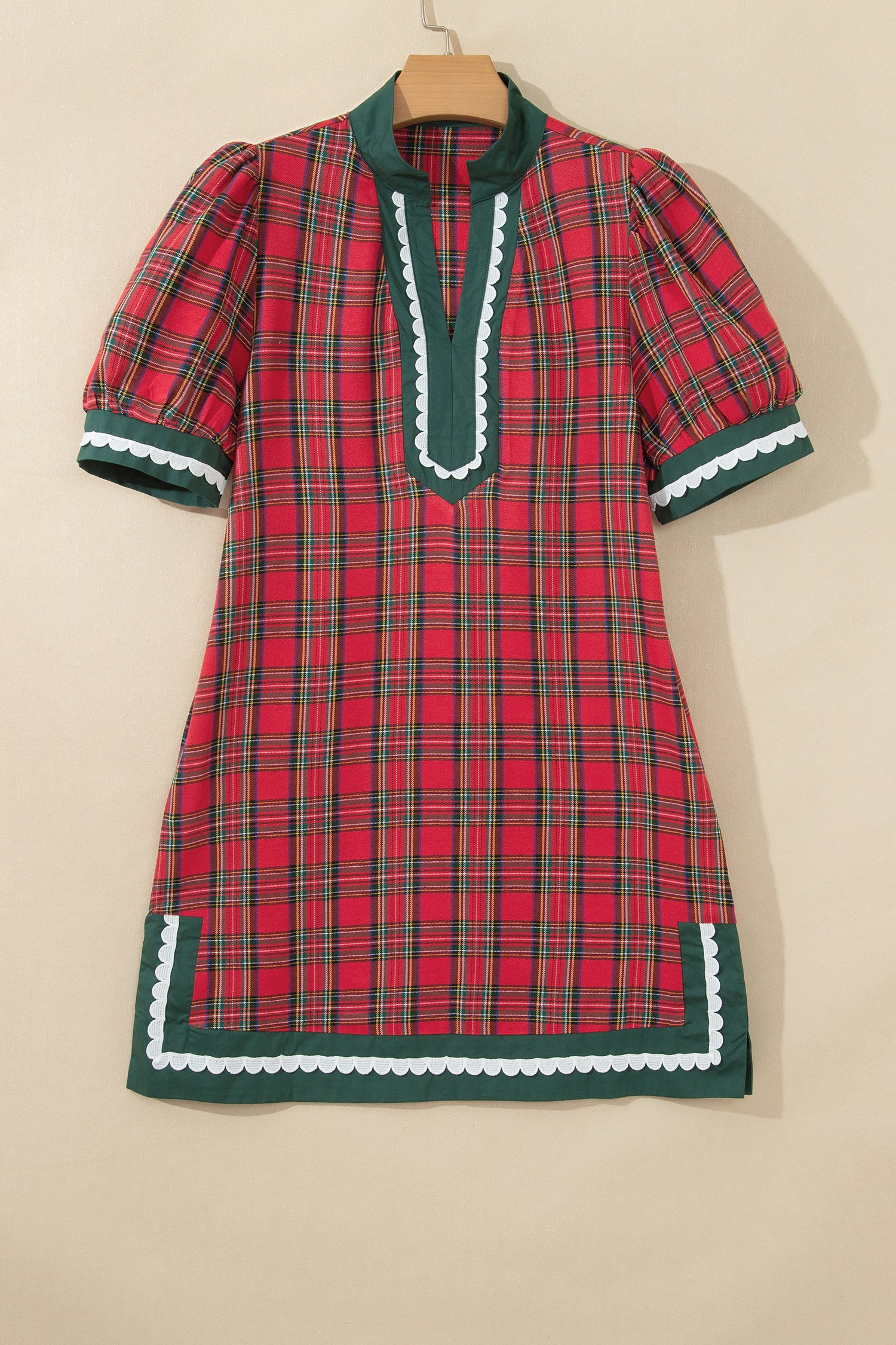 Red Plaid Mini Mini Shift Style Short Sleeve Dress