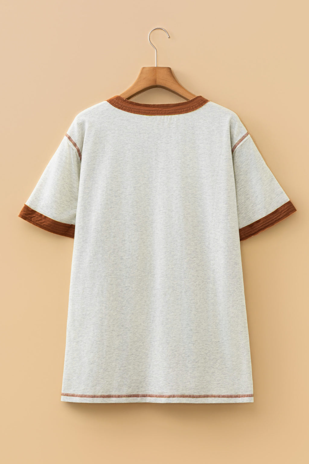 Light Grey Plus Size Distressed Color Block Trim Cotton Henley Tee