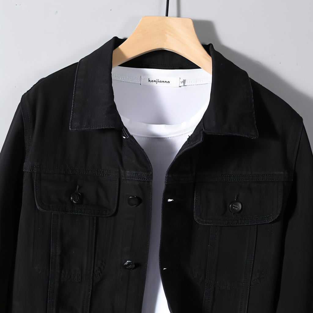 Herren Denim Kleidung Schwarzes Hemd