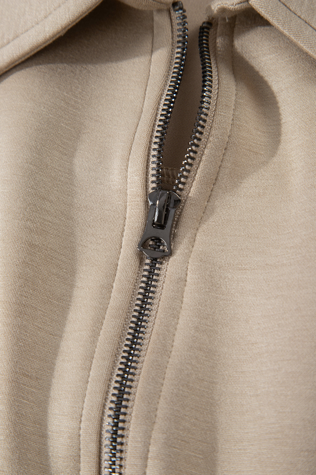 Dark Khaki Solid Color Zip Front Short Sleeve Collared Jumpsuit