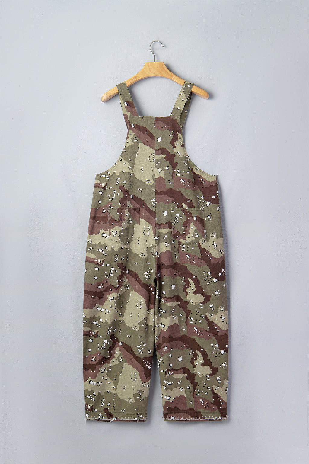 Green Camouflage Print Leopard Detail Loose Denim Overall Cropped Jumpsuit