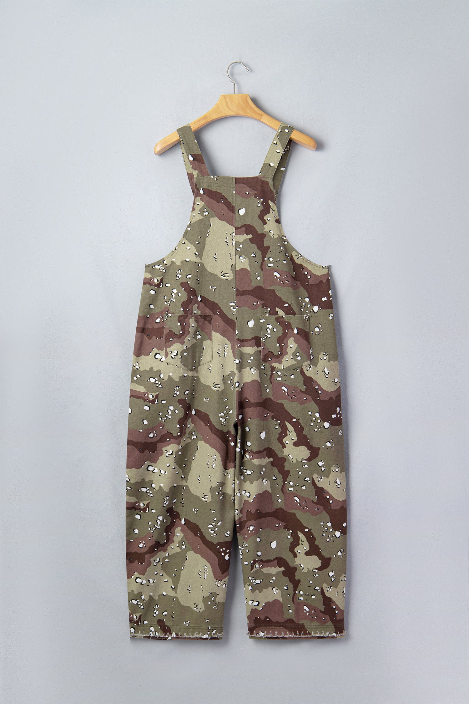 Green Camouflage Print Leopard Detail Loose Denim Overall Cropped Jumpsuit