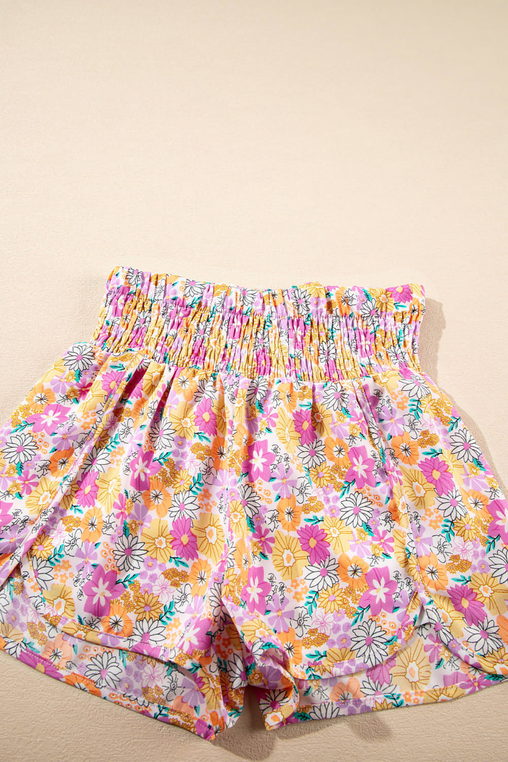 Pink Boho florale Shirte High Taille Casual Shorts