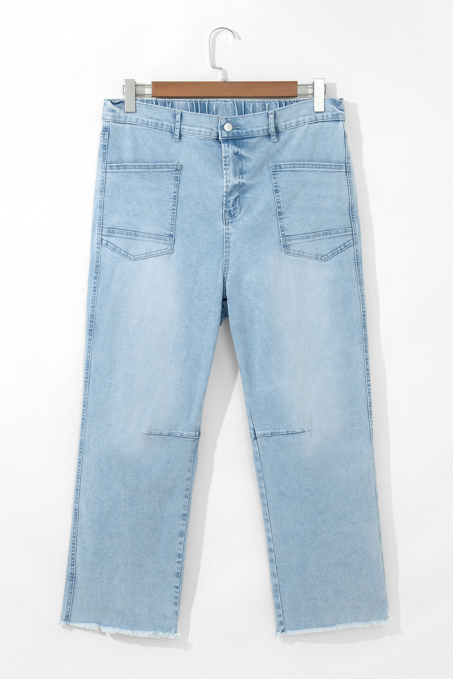 Beau Blue Plus Size Seam Detail Patch Pocket Raw Cut Shift Jeans