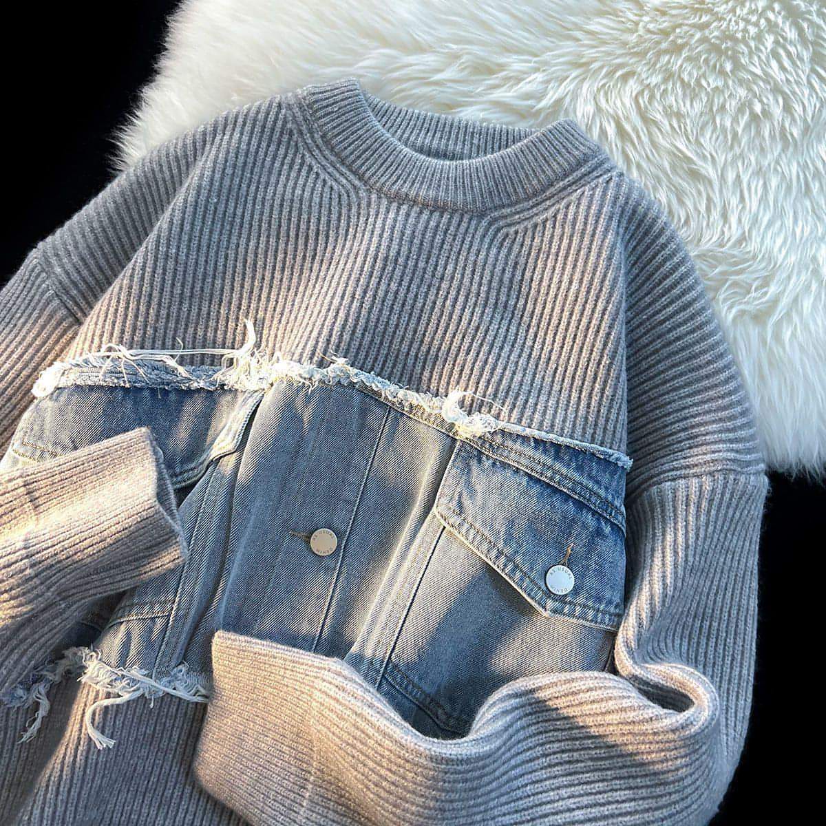 A. suéter de malhas de jeans de jeans