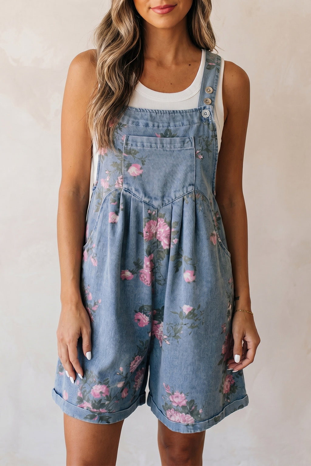 Myosotis Floral Print Denim Shortalls