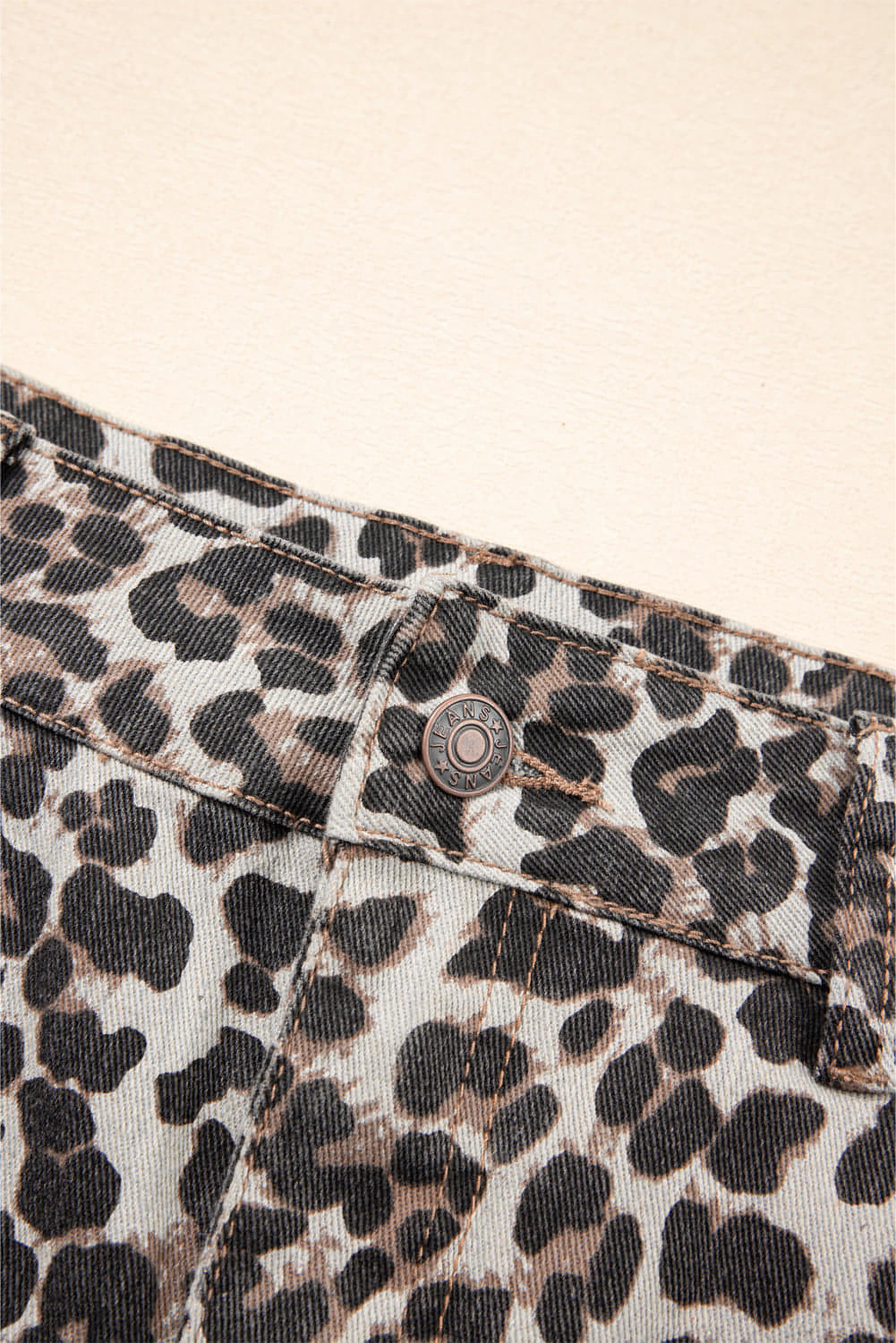 Khaki Leopard Denim Mini Skirt