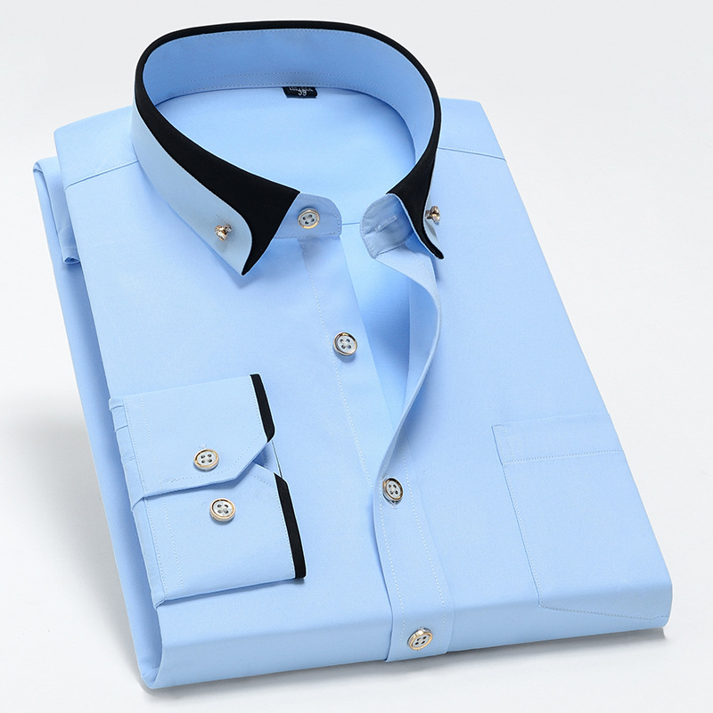 Camisa de vestir de manga larga elástica para hombre, informal y cómoda, no necesita planchado
