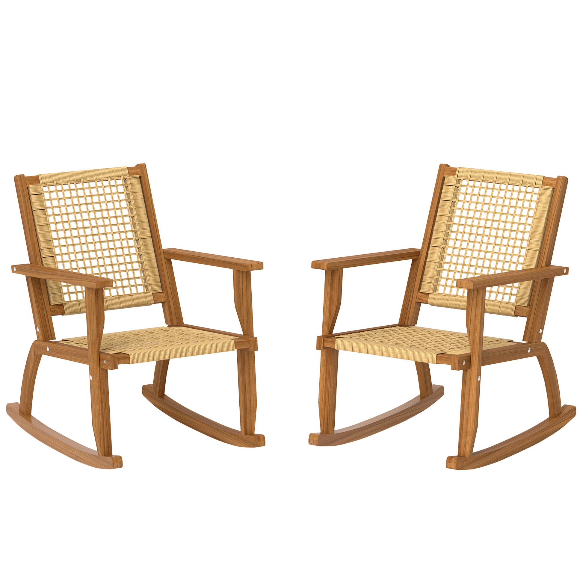 LuneluX_Garden™ Outdoor Acacia Wood Rocking Chair Set – 2-Piece Patio Lounge Chairs