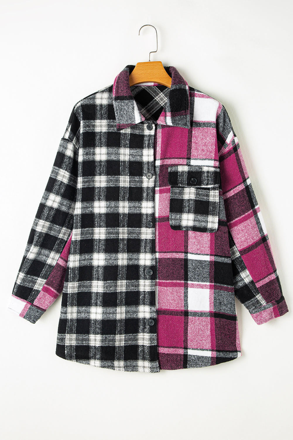 Schwarze, karierte, lockere Farbblock-Jacke