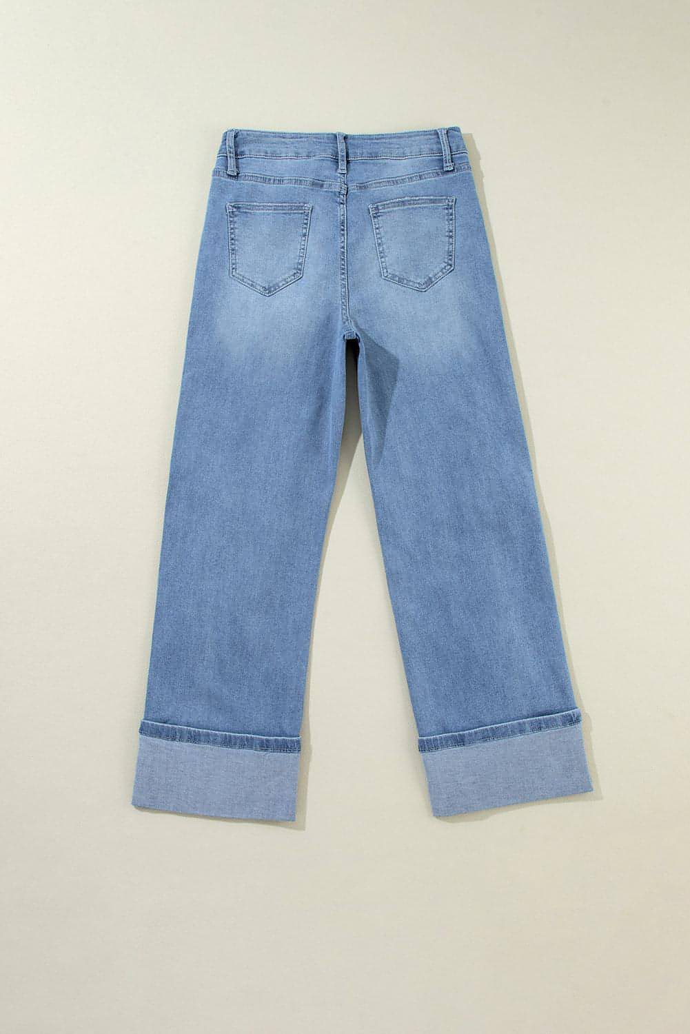 Dusk Blue High Rise Asymmetrisk Button Zip Fly Ripped Jeans