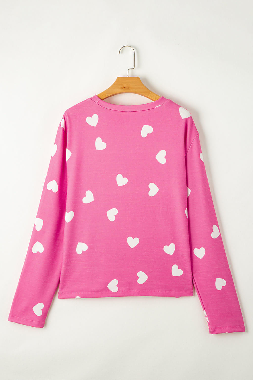 Pink Valentine Heart Print Long Sleeve T -Shirt und Shorts Lounge Set