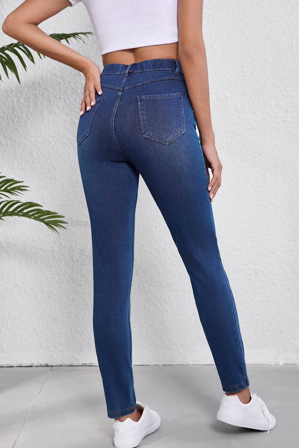 Ashleigh Blue Flere lommer Rette ben vasket Stretchy Strikke Casual Jeans