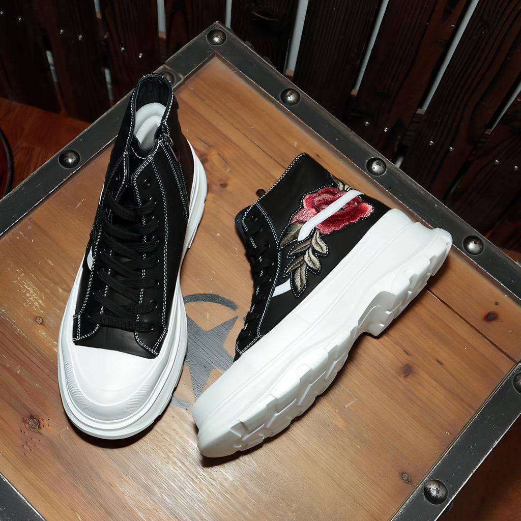UrbanReign™ – Embroidered Leather High-Tops