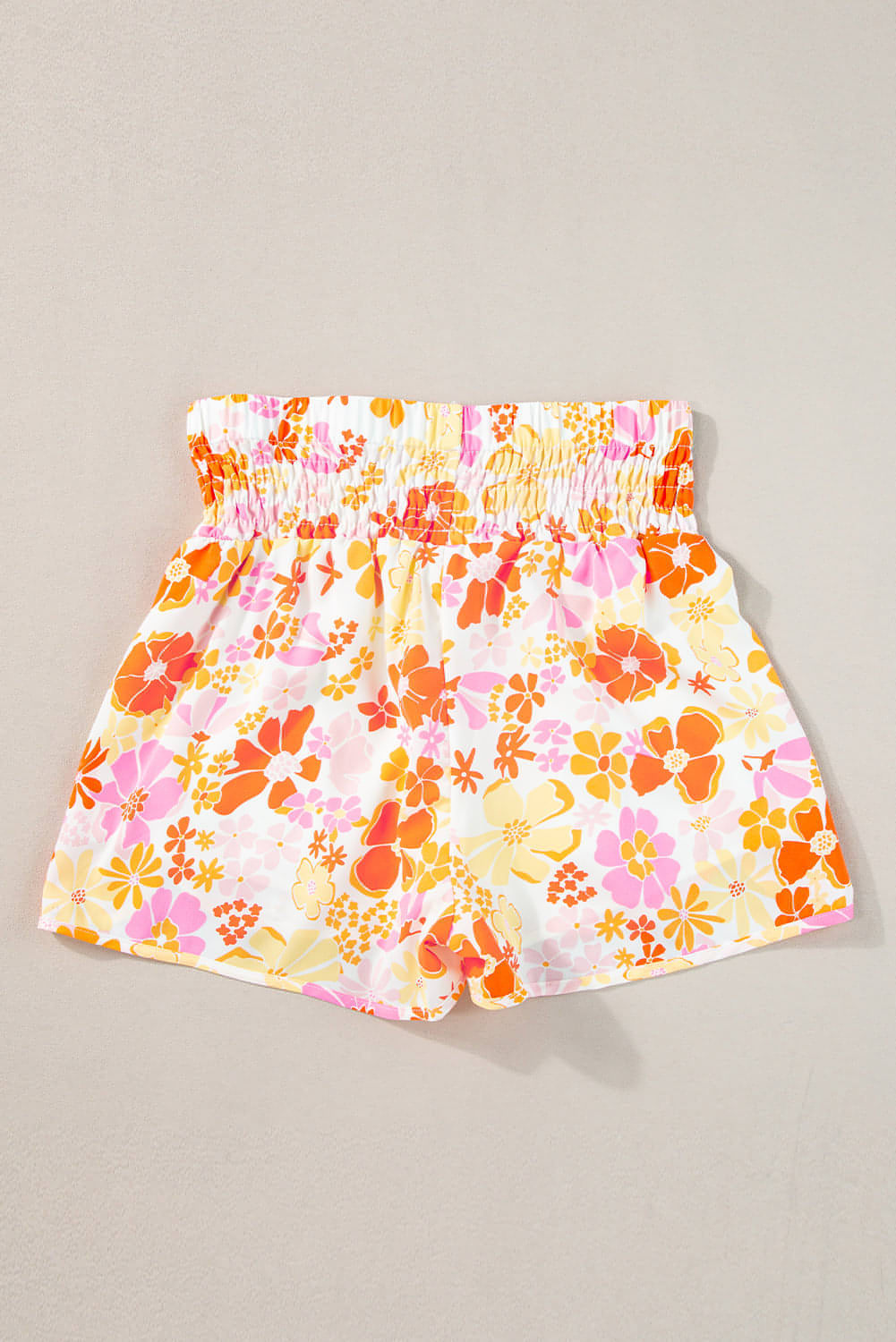 Orange Boho florale schirmische Taillen -Freizeit -Shorts