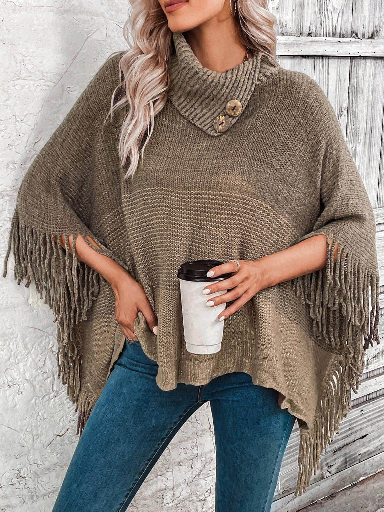 Sweater Lapel Pullover Gradient Women