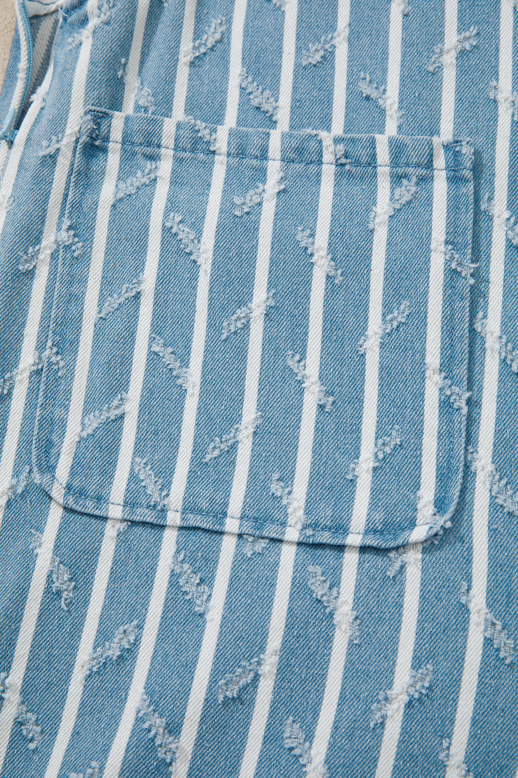 Myosotis Striped Distressed Ruffled Wide Leg Denim Overalls