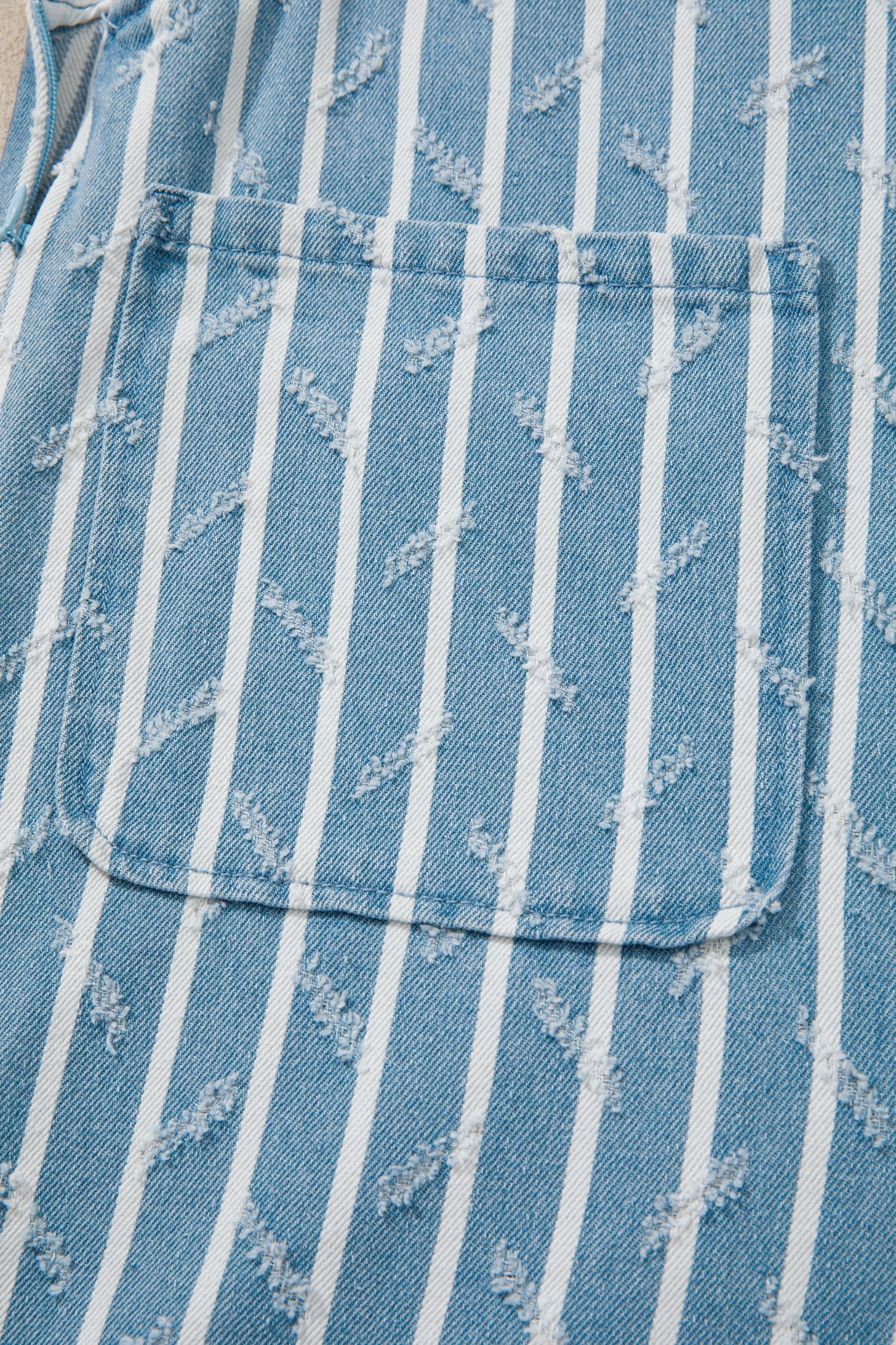 Myosotis Striped Distressed Ruffled Wide Leg Denim Overalls