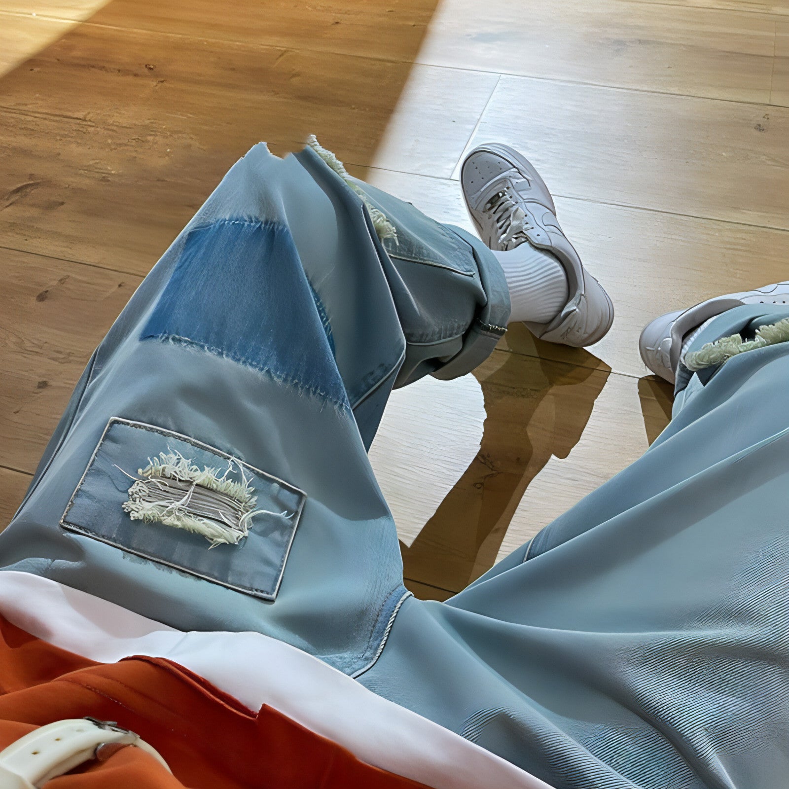 Pantalones de calle de corte alto, vaqueros rotos, pierna recta y suelta para hombre