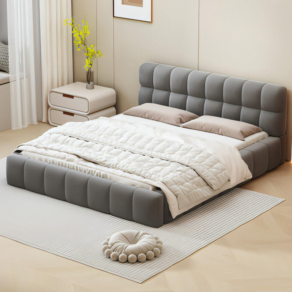 LuneluX_Home – 81.7" Upholstered Double Bed with Soft Linen Backrest (Gray)