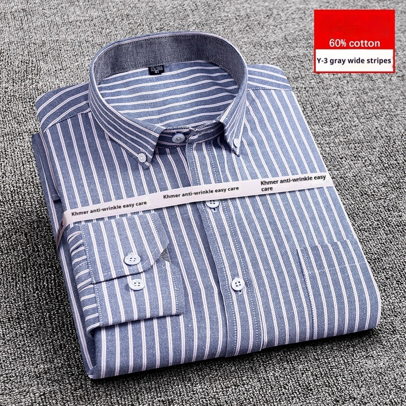 Camisa de vestir de manga larga de algodón purificado para hombre, antiarrugas, corte entallado y sin corazón