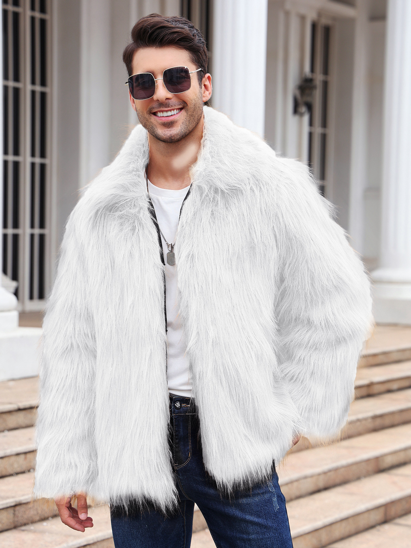Men's Lapel Short Faux Fur Jacket – Luxurious Warmth & Style
