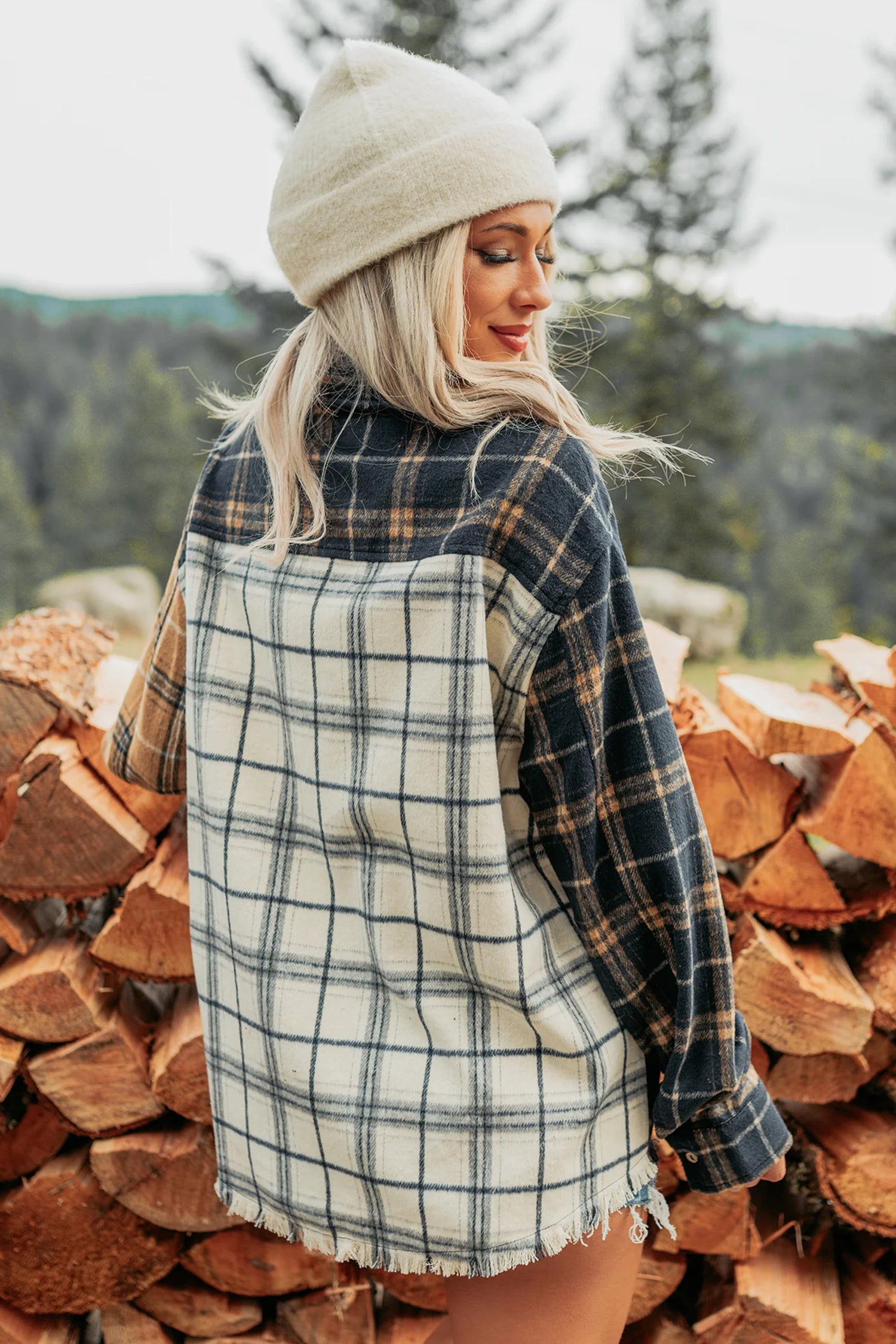 Multicolour Plaid Button-Up Long Sleeve Shift Silhouette Shacket