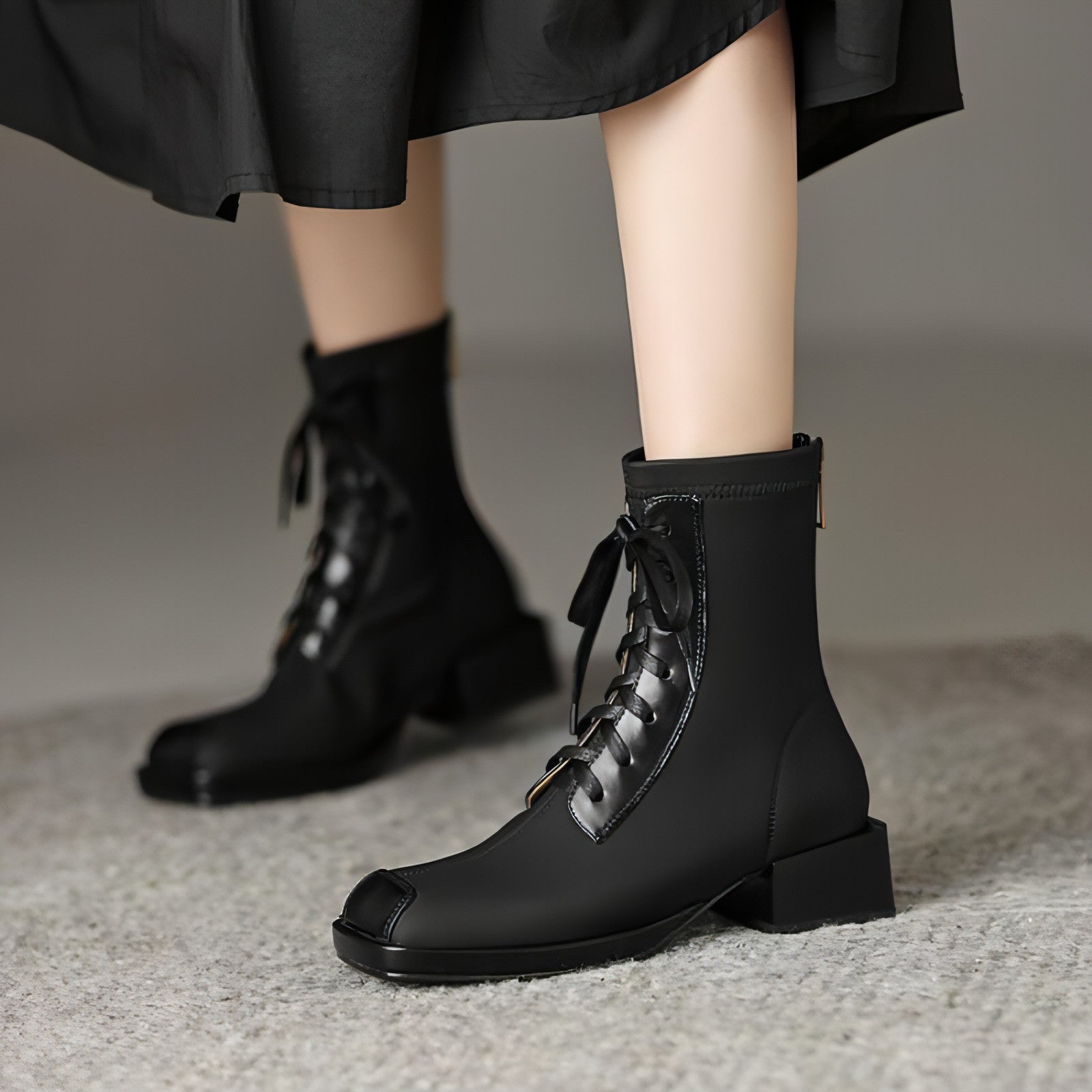 Botas cortas vintage ajustadas con cordones y elásticas para mujer