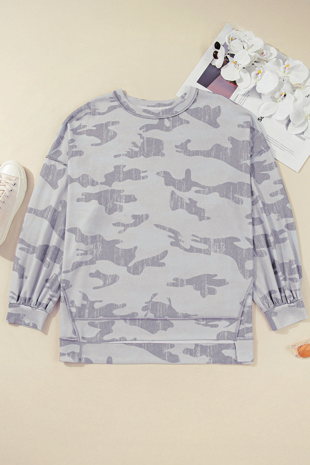 Multicolour Camouflage Print  Round Neck Plus Size Sweatshirt