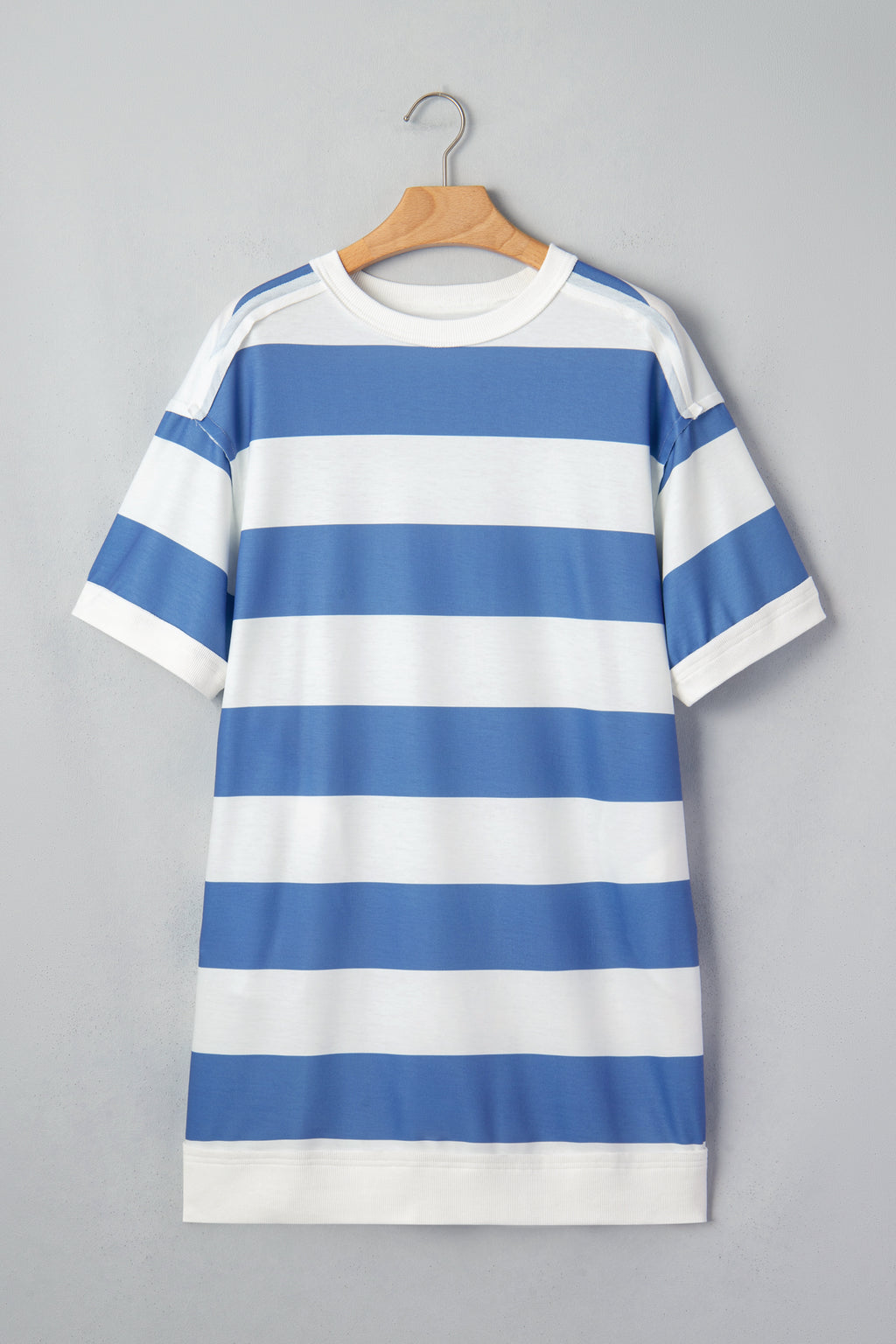 Blue Stripe Raw Seam Shoulder Detail Casual Tee Dress
