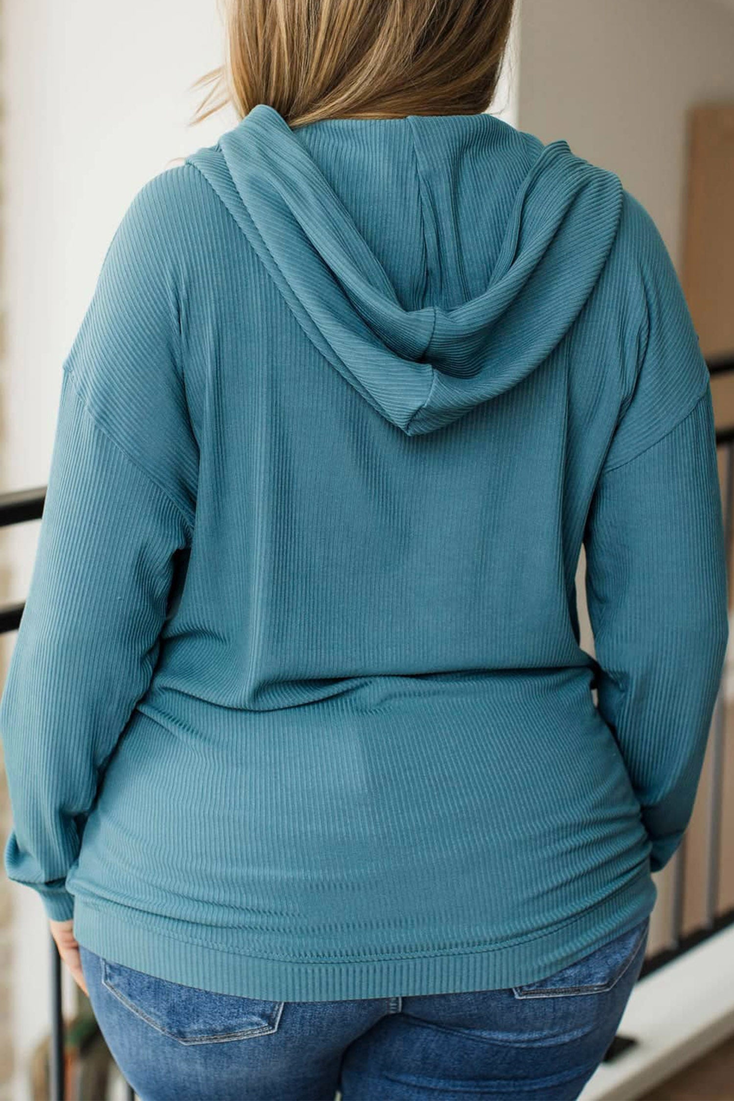 Lapis Ribbed Drop Shoulder Long Sleeve Plus Size Blouse