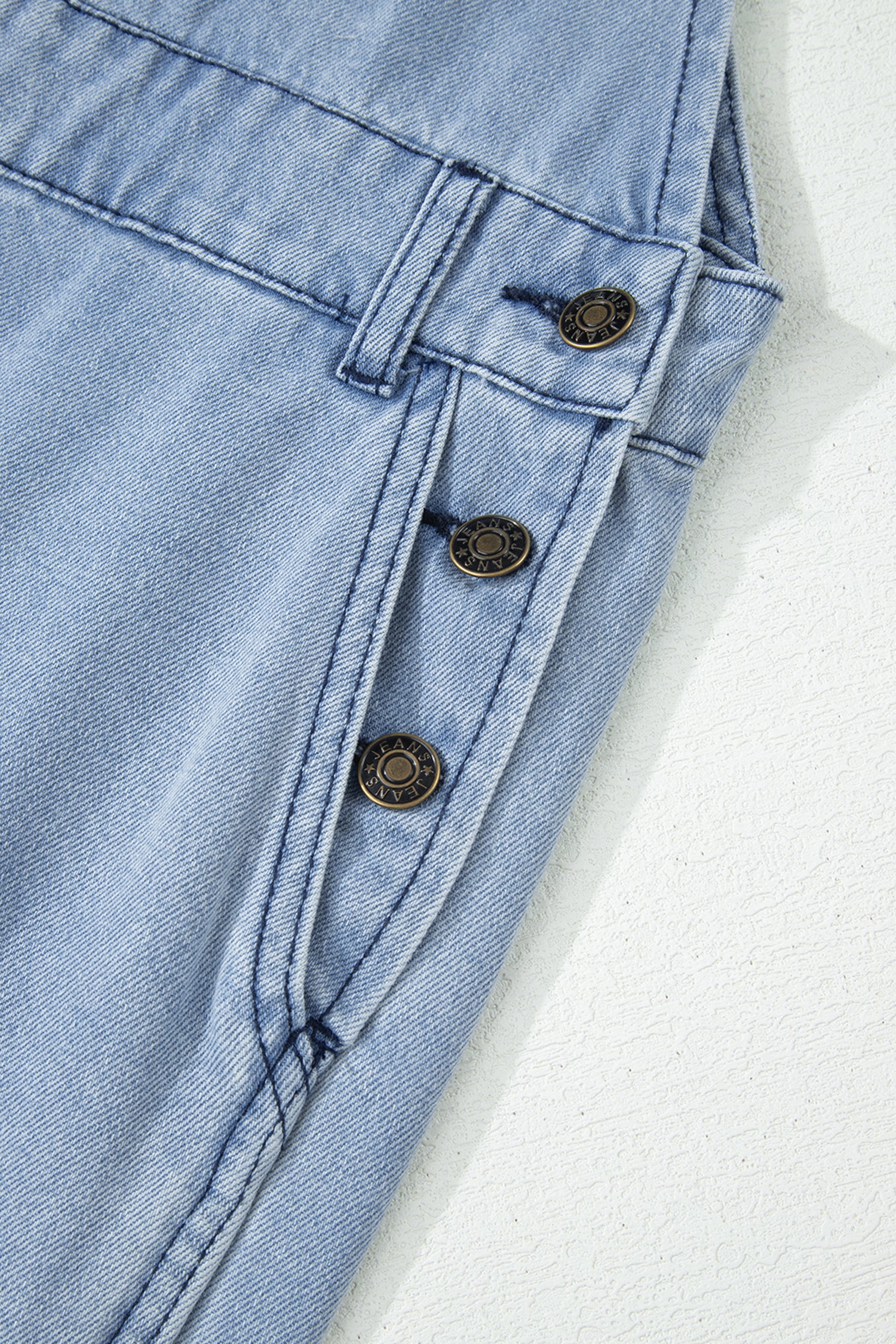 Mist Blue Retro Distressed Button Adjustable Straps Denim Overall Jumpsuit