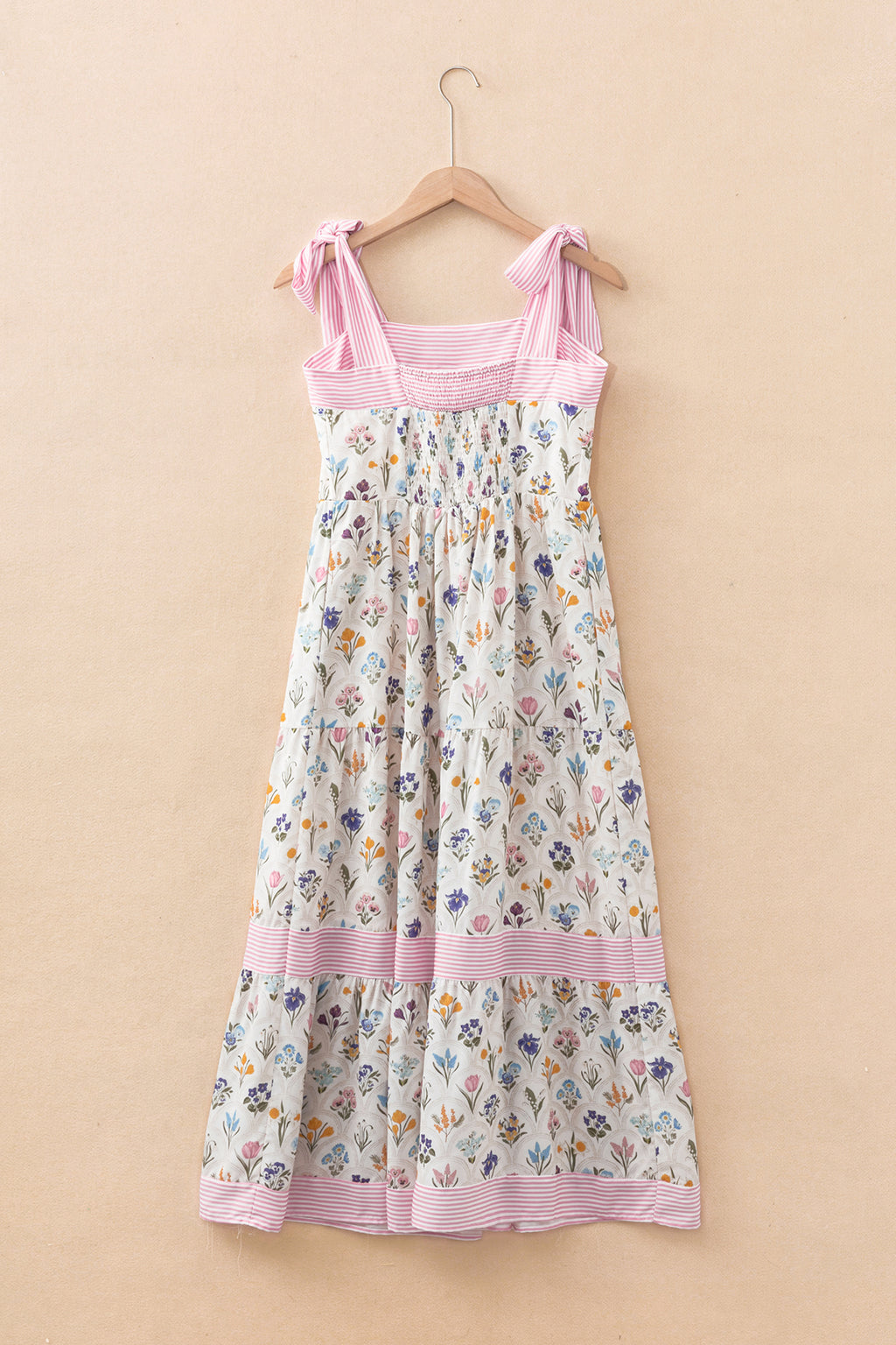 Multicolour Floral Print Striped Detail Knot Straps Maxi Dress