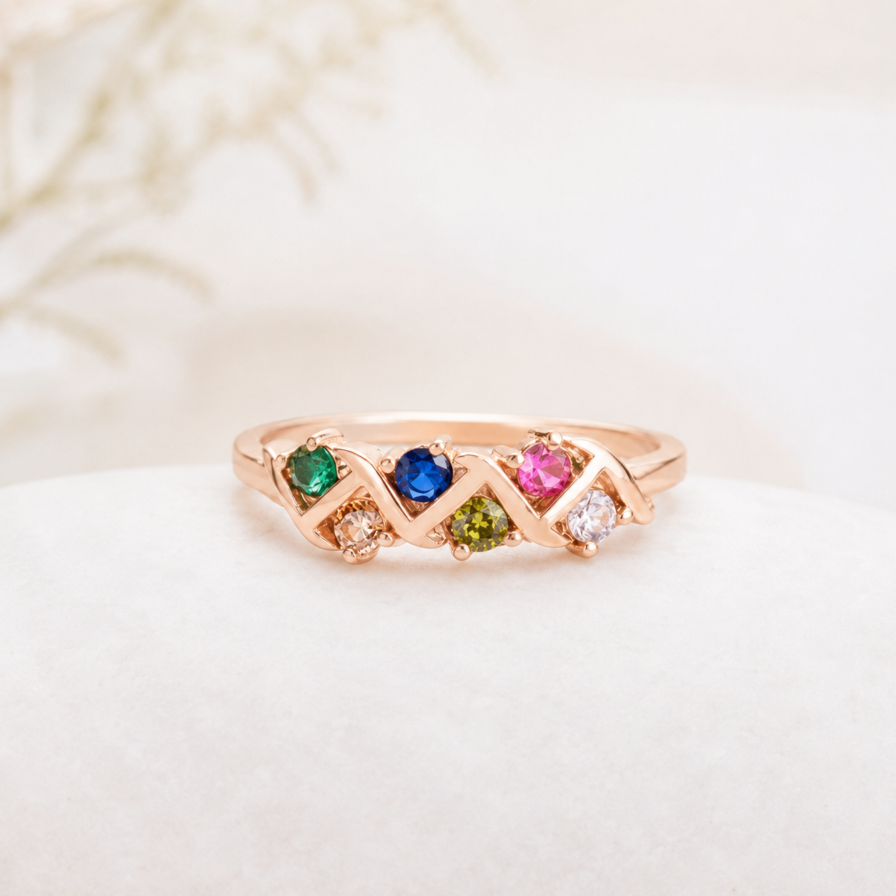 1-6 Birthstone Order Family Mother 925K Silver Dainty Ring