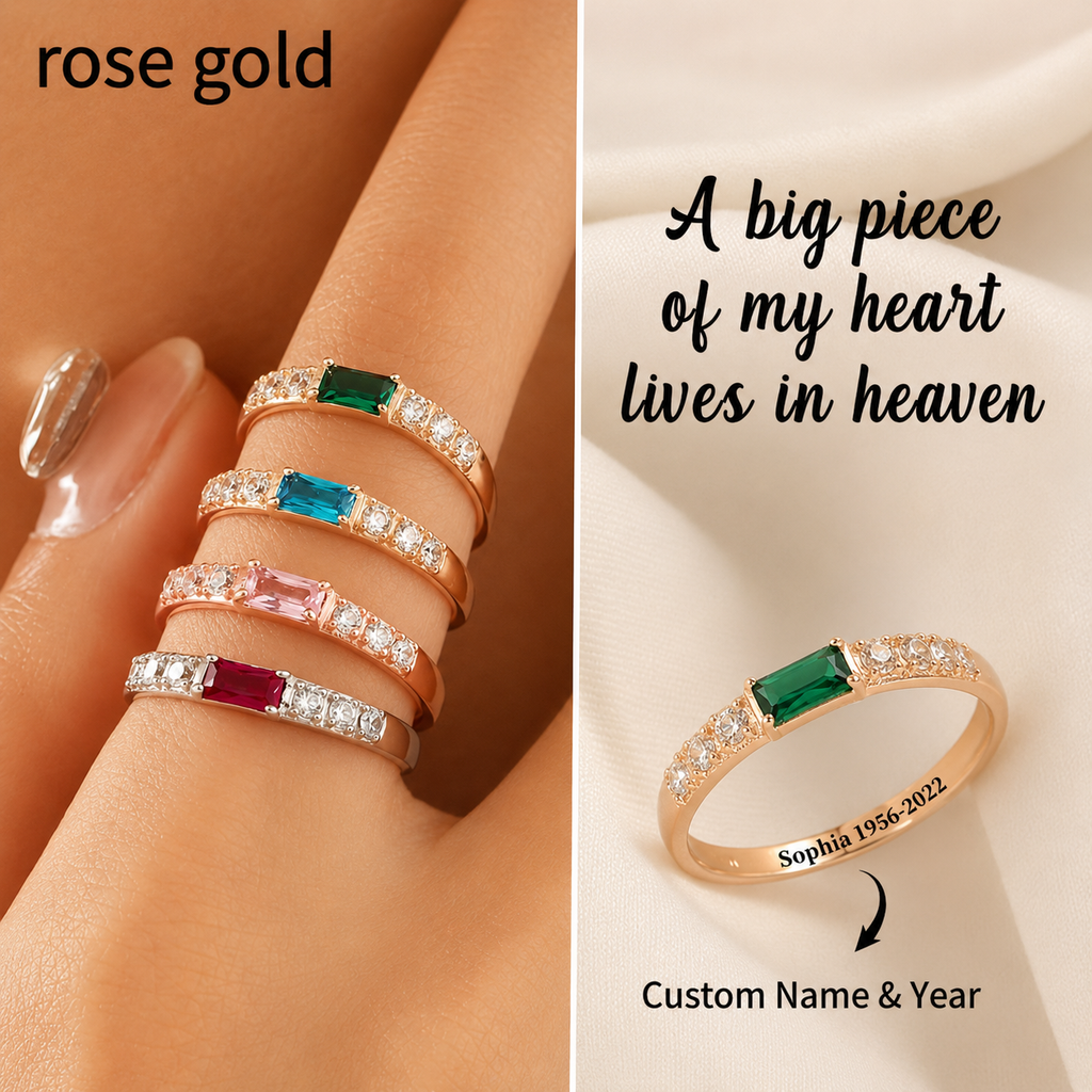 Diamond-encrusted Rectangular Birthstones Ring Birthstone Lettering In December