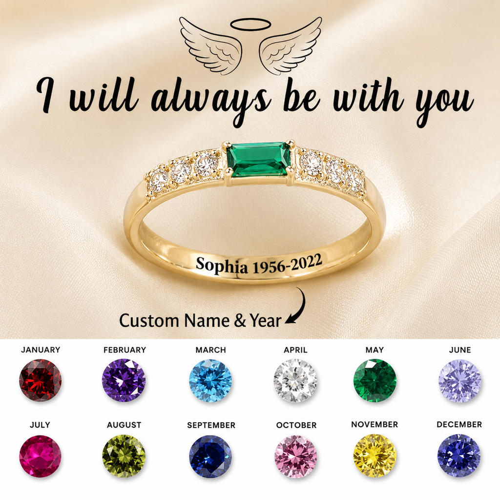Diamond-encrusted Rectangular Birthstones Ring Birthstone Lettering In December
