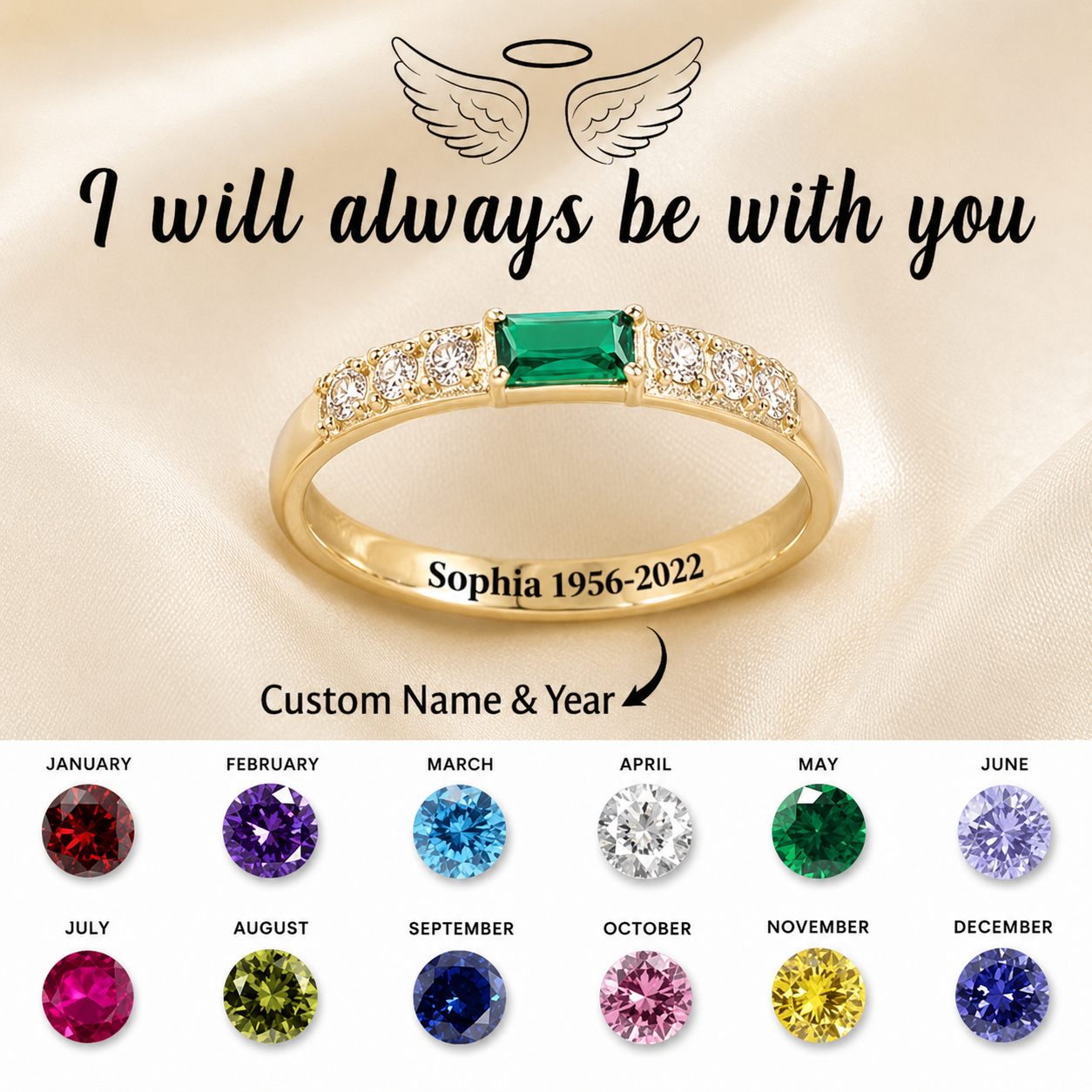 Diamond-encrusted Rectangular Birthstones Ring Birthstone Lettering In December