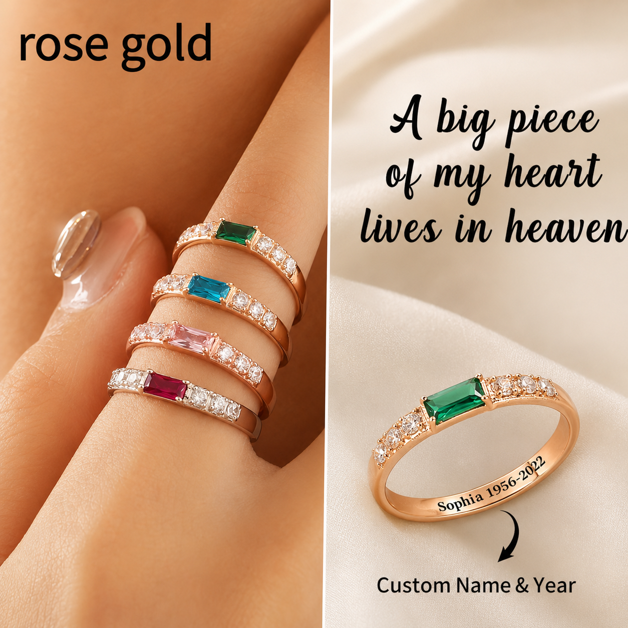 Diamond-encrusted Rectangular Birthstones Ring Birthstone Lettering In December