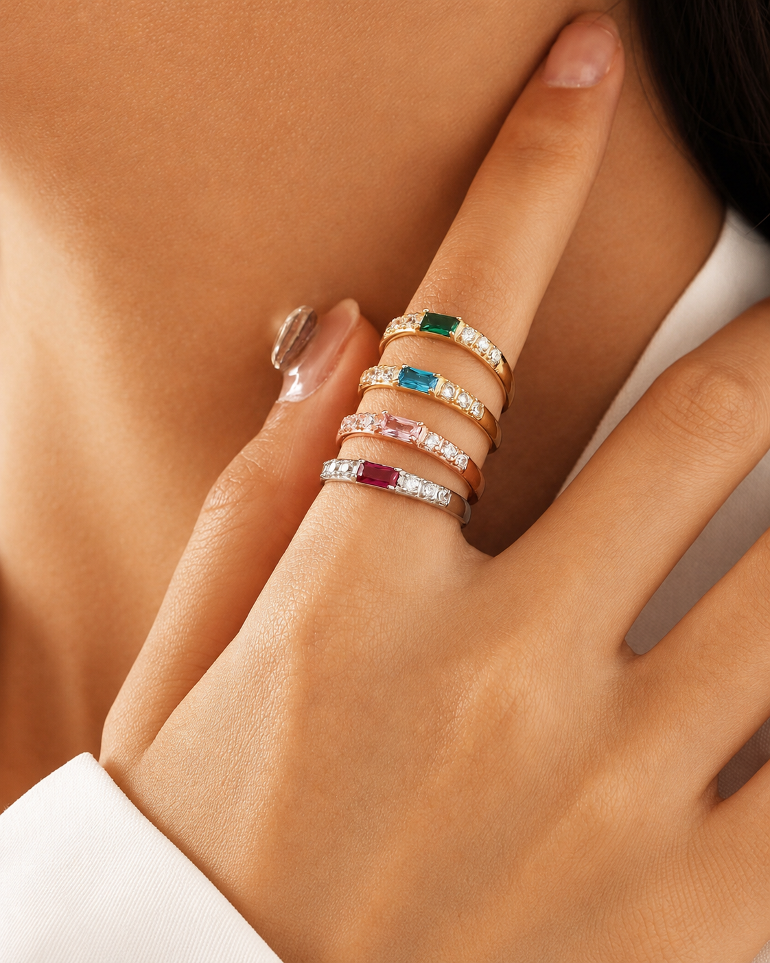 Diamond-encrusted Rectangular Birthstones Ring Birthstone Lettering In December