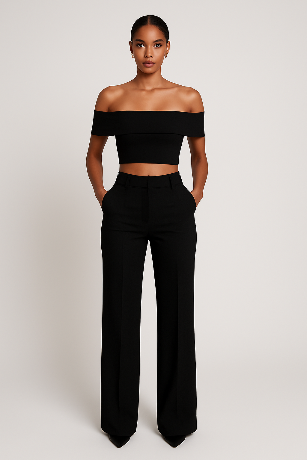 Conjunto de dos piezas de pantalones anchos para mujer