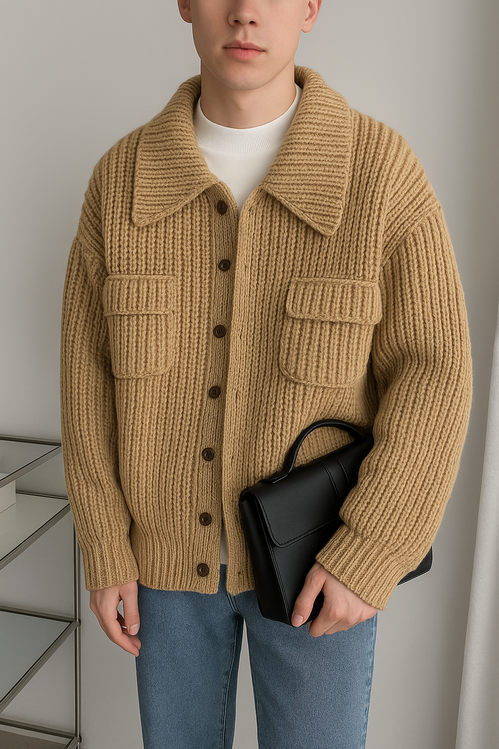 Winter Lapel Sweater Single-breasted Men's Loose Cardigan