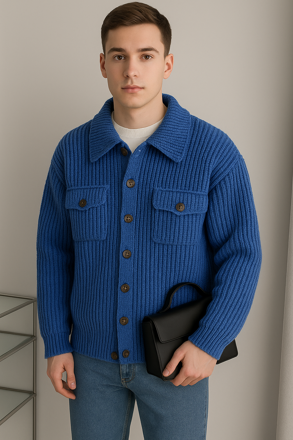 Winter Lapel Sweater Single-breasted Men's Loose Cardigan